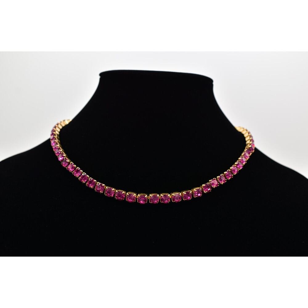 Fun Barbie Pink Crystal Rhinestone Necklace in gold setting